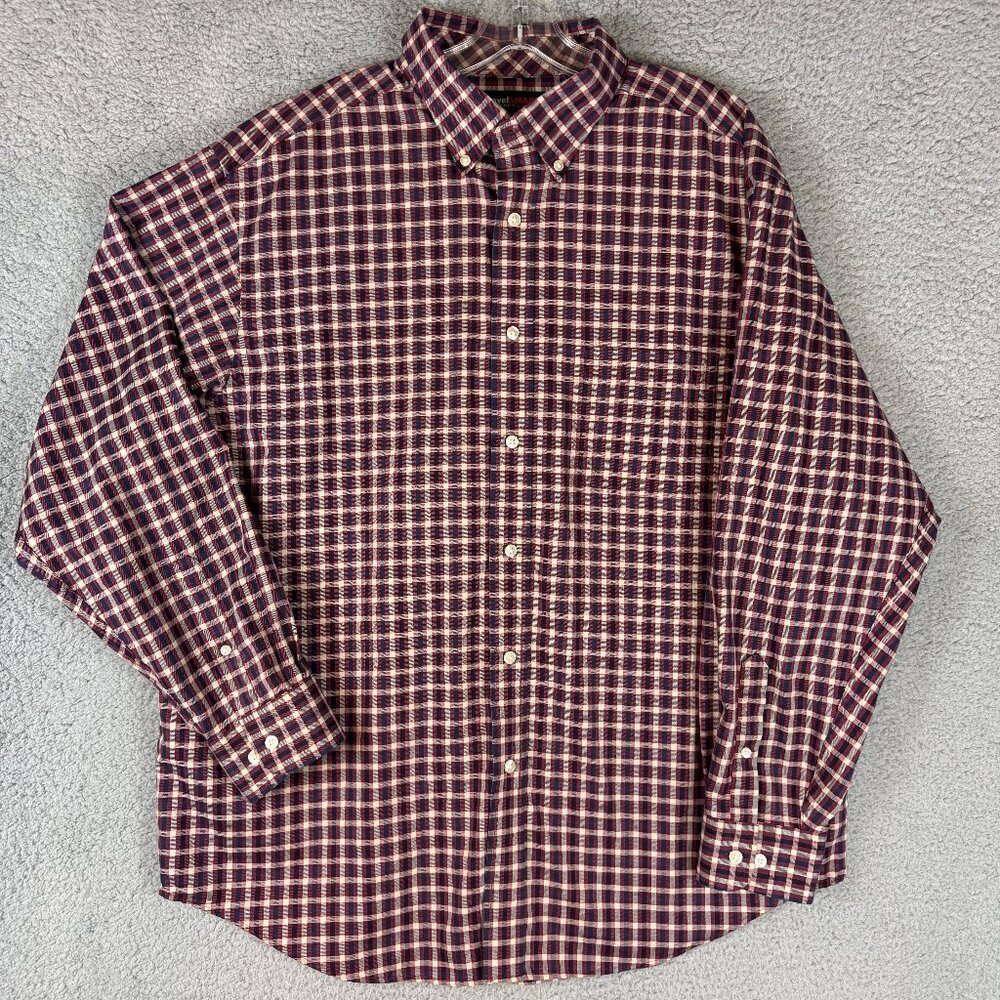 Roundtree Yorke TravelSmart Button Front Shirt Mens XL Plaid Long Sleeve